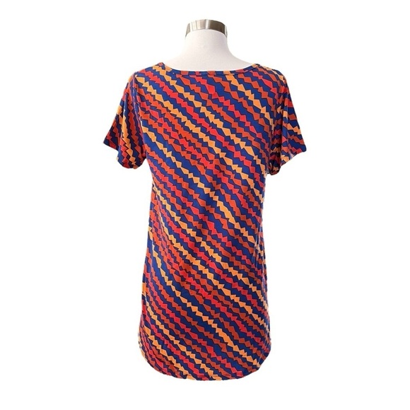 LuLaRoe Classic Tee Women's Size M Red Orange Blue Print Short Sleeve Hi-Lo Top - Picture 4 of 6